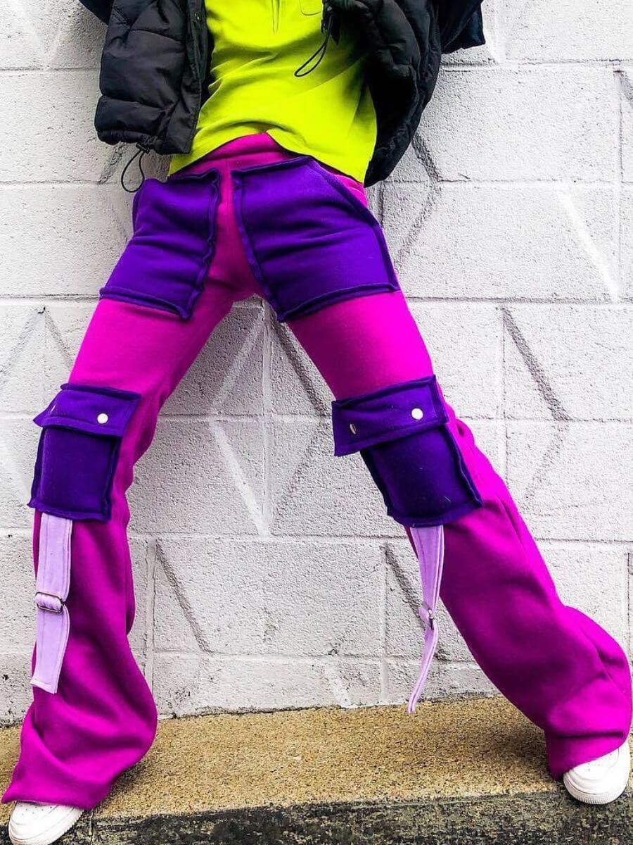 

Lovely Trendy Pocket Patched Purple Pants