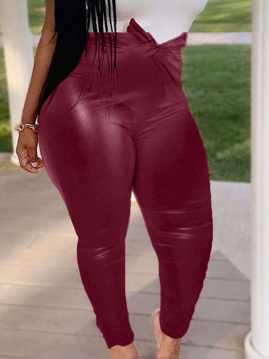 

Lovely Street Lace-up Skinny Wine Red Pants