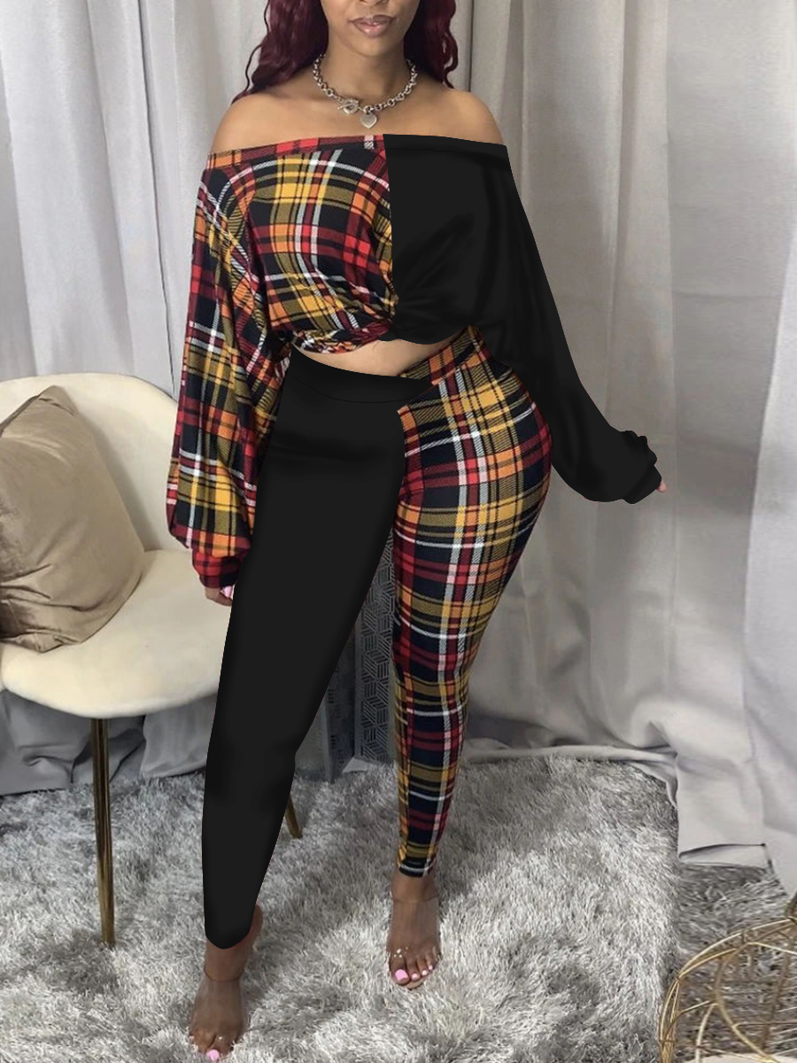 

lovely Stylish Dew Shoulde Grid Print Multicolor One-piece Jumpsuit, Multicolor lattices