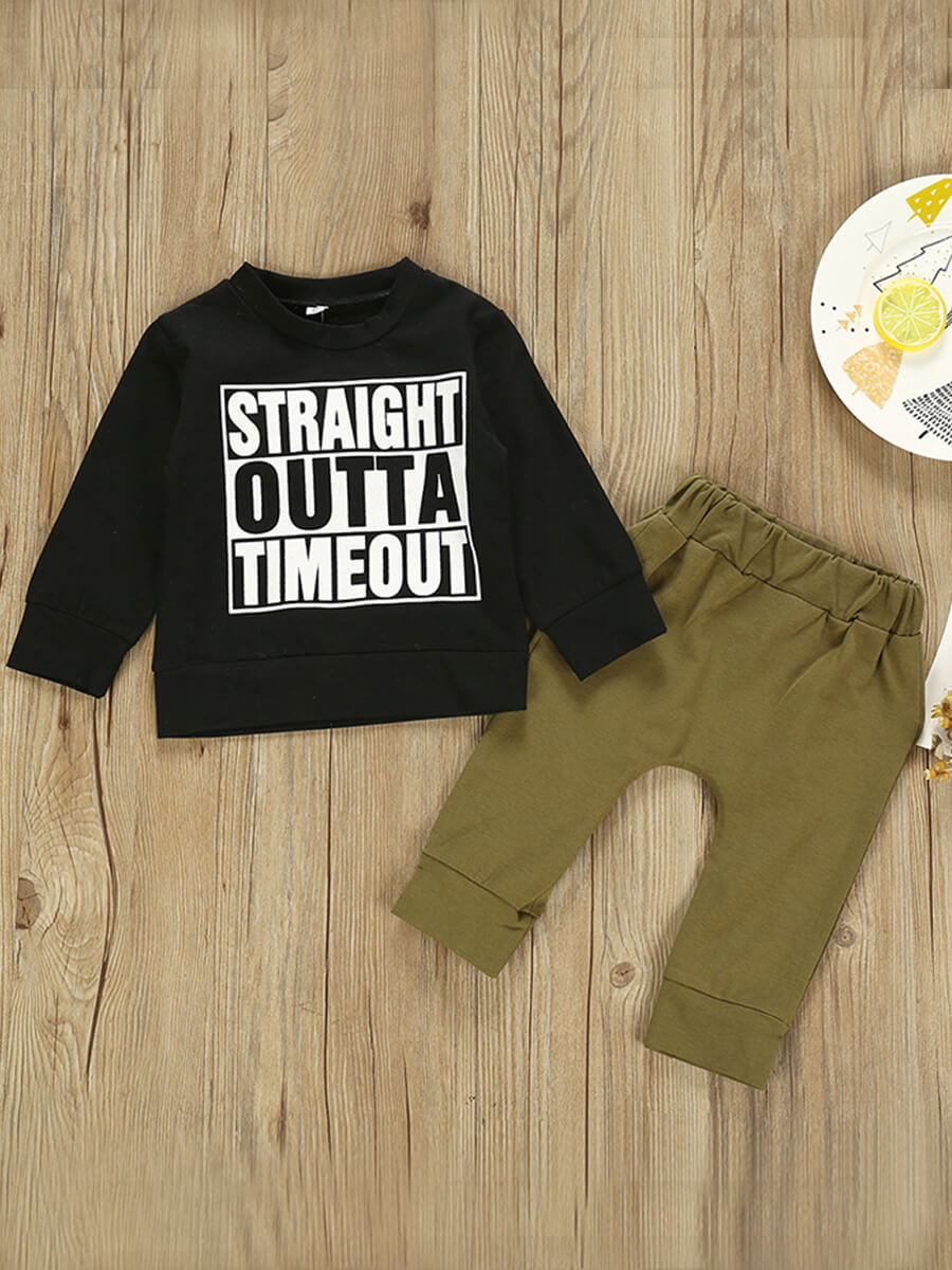 

Lovely Casual O Neck Letter Print Black Boy Two-piece Pants Set
