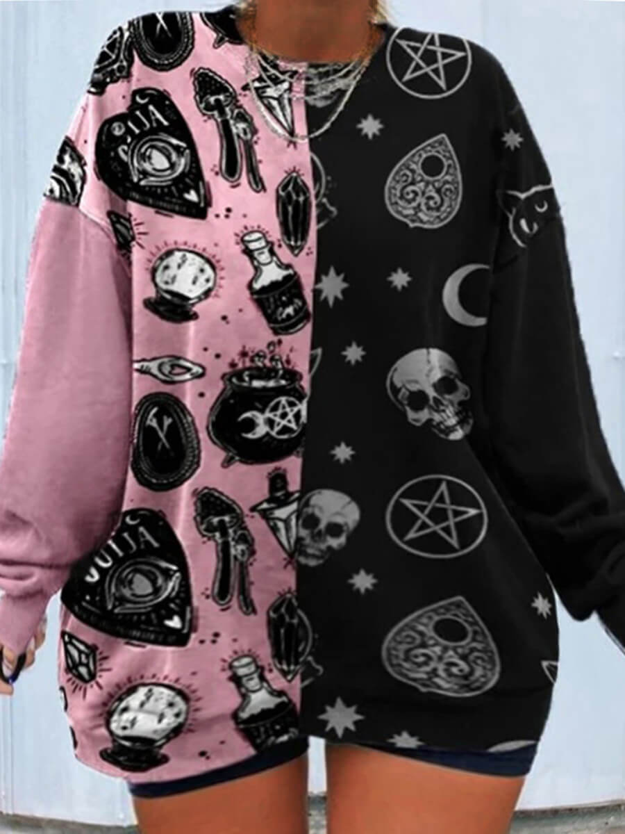 

Lovely Casual O Neck Print Patchwork Black Plus Size Hoodie