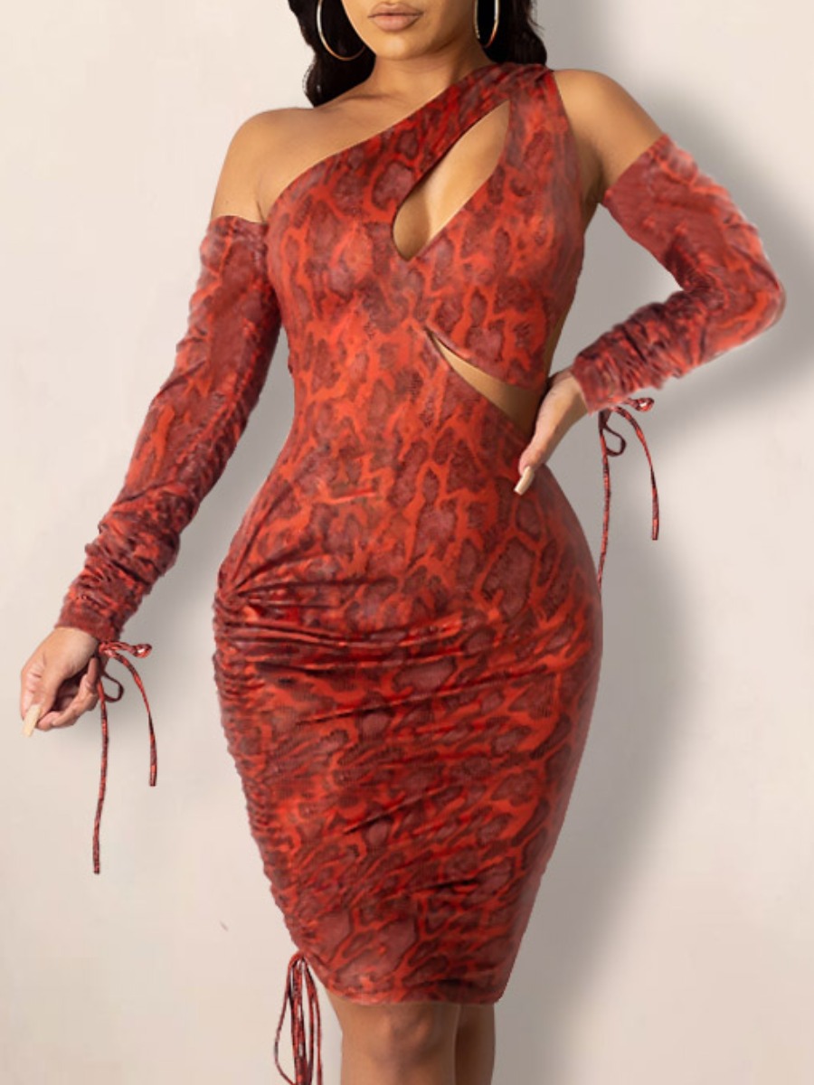 

Lovely Sexy Snakeskin Print Hollow-out Knee Length Dress, Cobra