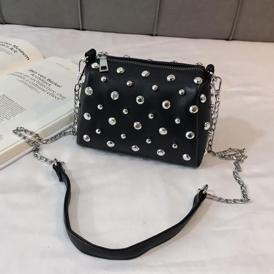 

Lovely Trendy Rivet Decorative Black Crossbody Bag