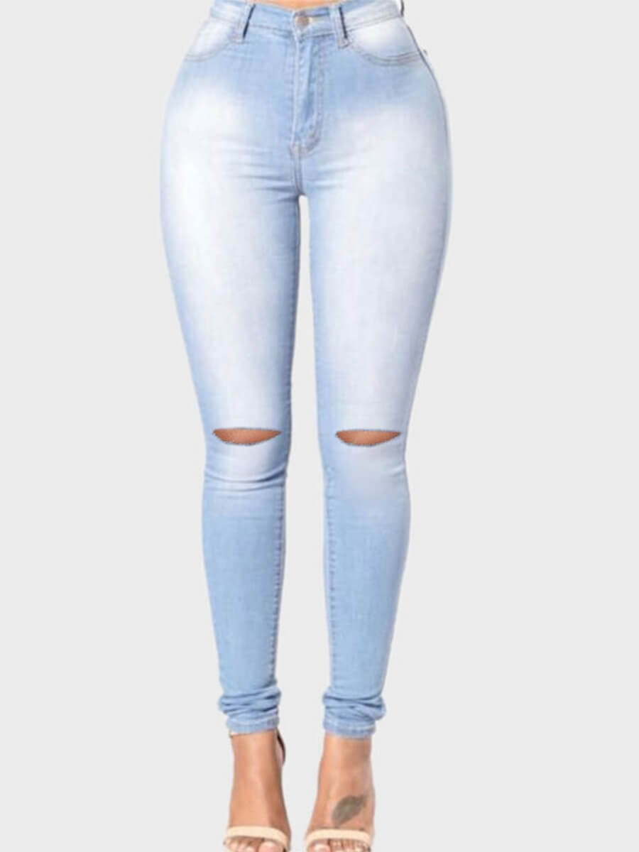 

Lovely Trendy Hollow-out Canal Blue Jeans