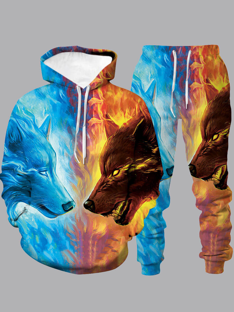 

LW Men Hooded Collar Print Pants Set, Multi