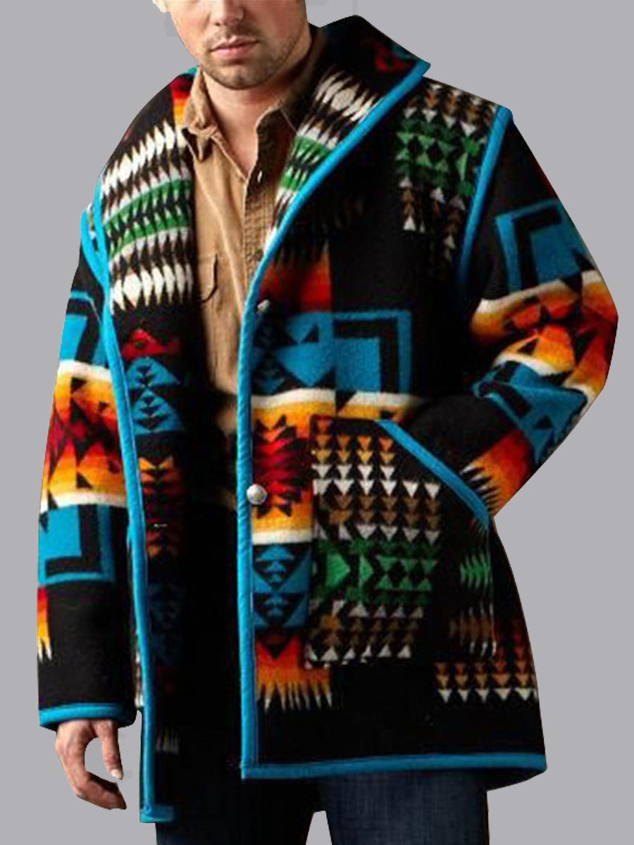 

Lovely Stylish Turndown Collar Print Multicolor Men Jacket, Multi