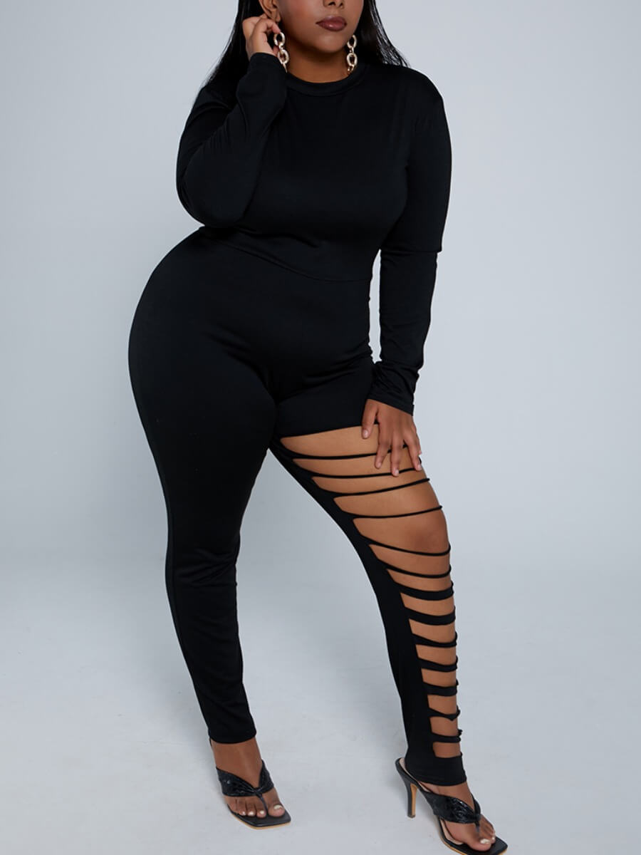 

Lovely Sexy Hollow-out Skinny Black Plus Size One-piece Jumpsuit