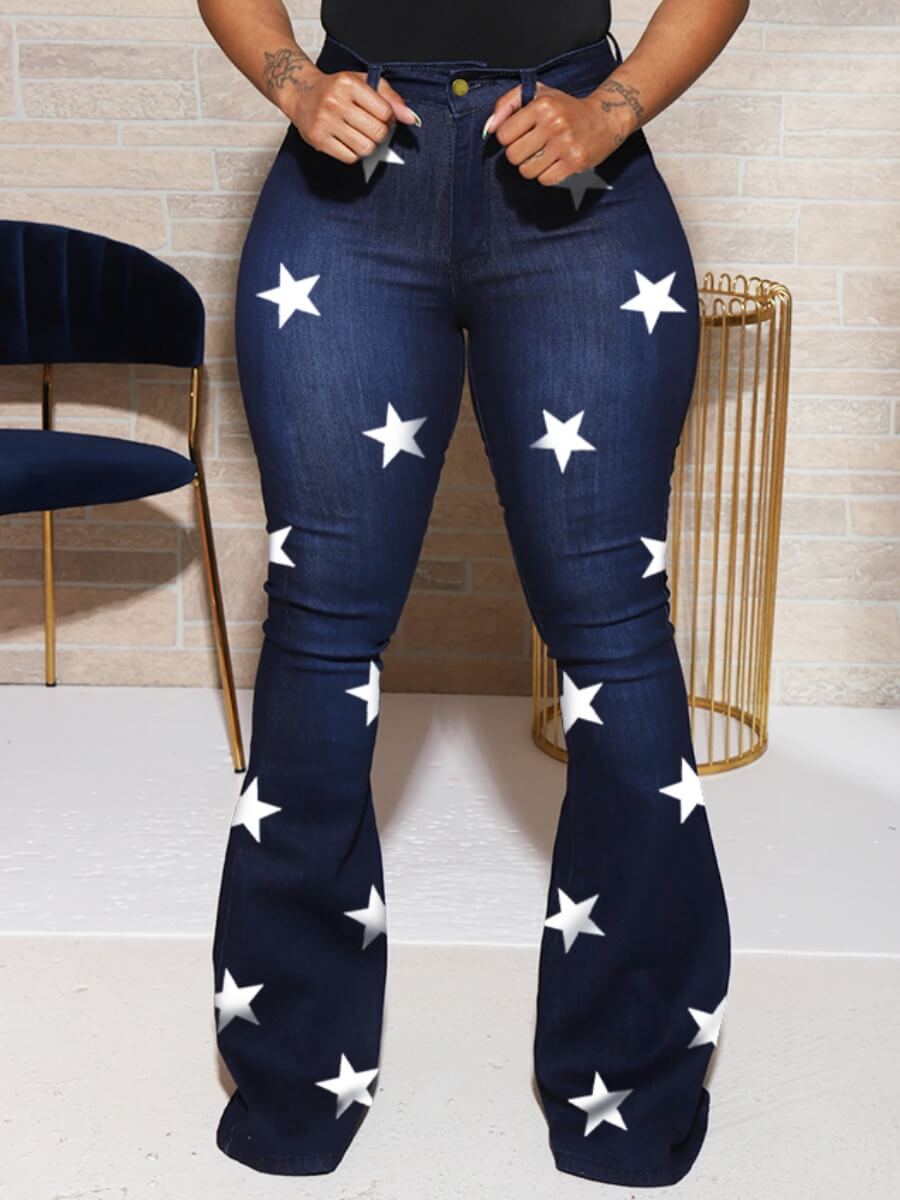 

Lovely Casual Pentagram Print Deep Blue Jeans