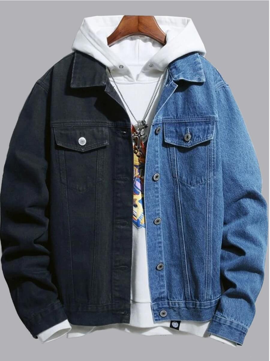 

Lovely Street Turndown Collar Patchwork Blue Men Denim Jacket