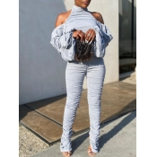 Lovely Trendy Fold Design Hollow-out Grey One-piec