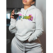 Lovely Stylish Hooded Collar Letter Print White Ho