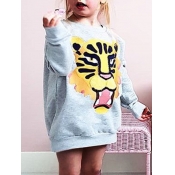 lovely Casual O Neck Print Grey Girl Hoodie