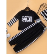 Lovely Casual O Neck Letter Print Black Boy Two-pi