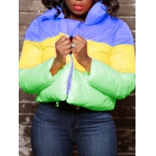 Lovely Casual Color-lump Patchwork Purple Parka