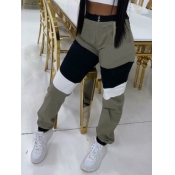 Lovely Sportswear Patchwork Army Green Pants
