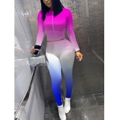LW Trendy Gradient Zipper Design Purple Two Piece 
