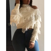 Lovely Stylish Turtleneck Hollow-out Tassel Design