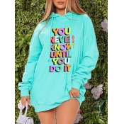 lovely Casual Hooded Collar Letter Print Skyblue M