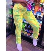 Lovely Stylish Print Pocket Patched Yellow Pants