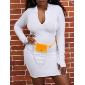 Lovely Casual Zipper Design White Mini Dress
