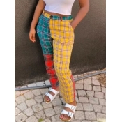 Lovely Street Grid Print Patchwork Multicolor Pant