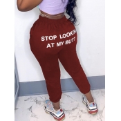 Lovely Street Letter Print Wine Red Pants