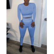 lovely Sportswear O Neck Patchwork Skinny Blue Two