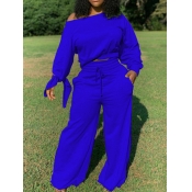 LW Casual Lace-up Loose Blue Two Piece Pants Set