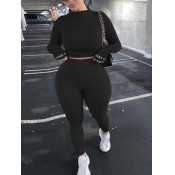 LW Plus Size Casual Letter Skinny Black Two-piece 