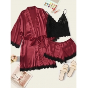 Lovely Sexy Lace Patchwork Red Sleepwear