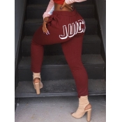 Lovely Street Letter Print Wine Red Pants