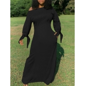 Lovely Casual Basic Knot Design Black Maxi Dress