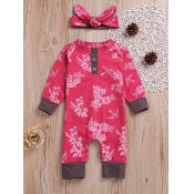 lovely Stylish O Neck Print Rose Red Girl One-piec
