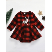 lovely Sweet O Neck Grid Print Red And Black Girl 