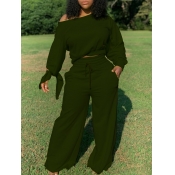 LW Casual Lace-up Loose Army Green Two Piece Pants