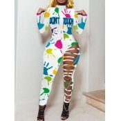lovely Stylish Print Hollow-out White One-piece Ju