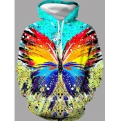 lovely Trendy Hooded Collar Butterfly Print Multic