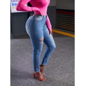Lovely Trendy Broken Holes Blue Jeans