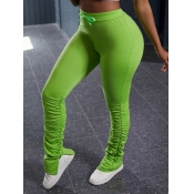 Lovely Stylish Fold Design Skinny Green Pants