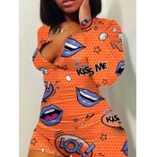 LW Leisure Lip Print Orange One-piece Romper