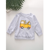 Lovely Casual O Neck Cartoon Print Grey Boy Hoodie