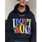 LW Men Casual Hooded Collar Letter Print Black Hoo