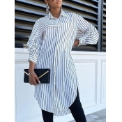 Lovely Street Turndown Collar Striped White Long B