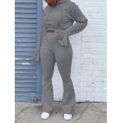 Lovely Sweet Hooded Collar Horn Sleeves Grey Two P