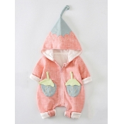 lovely Sweet Hooded Collar Patchwork Red Girl One-
