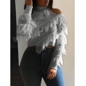 Lovely Stylish Turtleneck Hollow-out Tassel Design