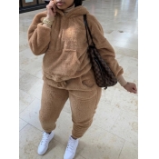 Lovely Casual Hooded Collar Basic Brown Plus Size 