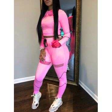 

LW Striped Drawstring Patchwork Cropped Tracksuit Set, Pink