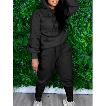 

LW Kangaroo Pocket Drawstring Tracksuit Set, Black