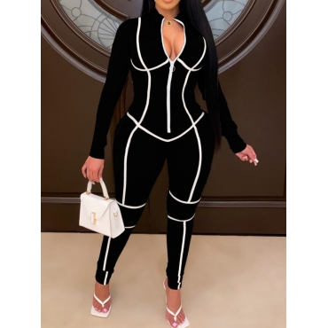 

LW Plus Size Patchwork Basic Regular Jumpsuit, Black